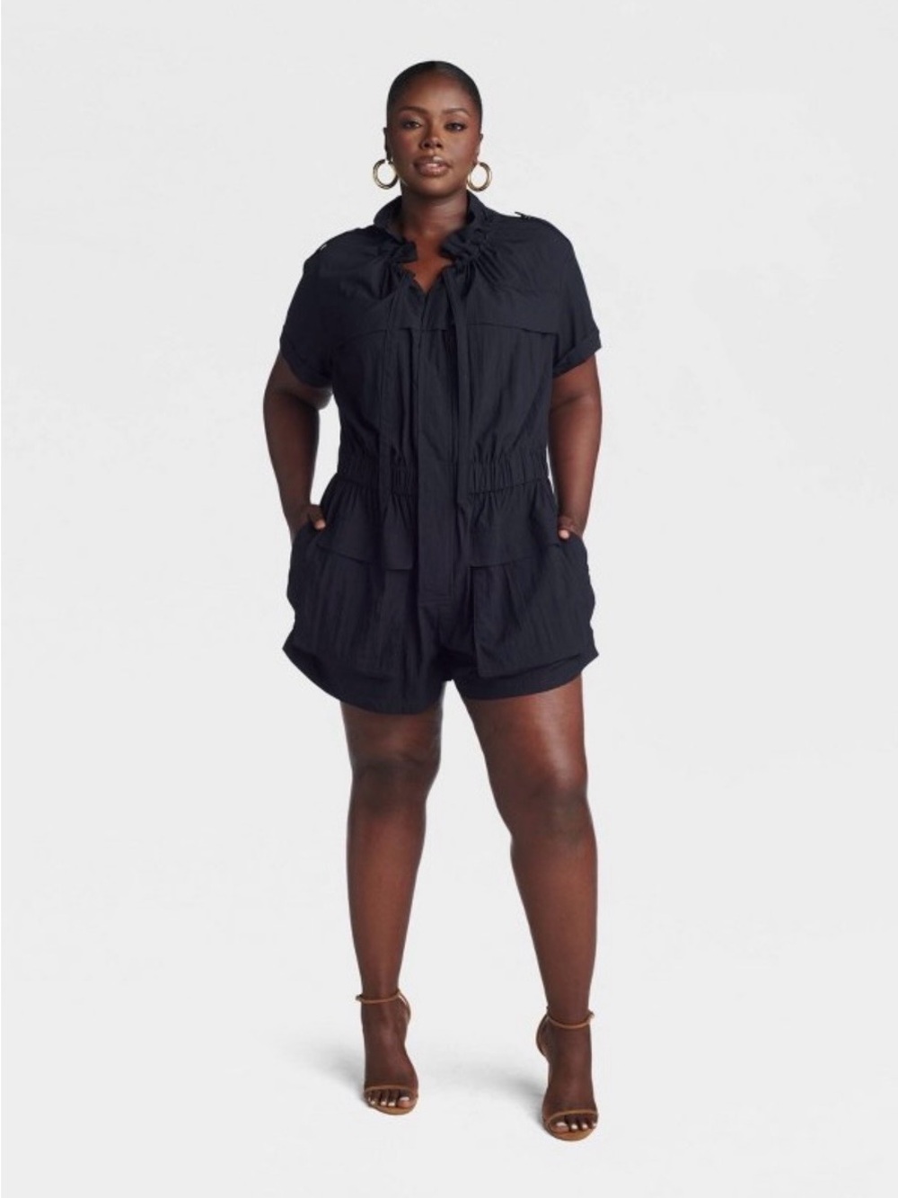 KBB by Kahlana Short-Sleeve Utility Romper-Navy Blue Size XXL
